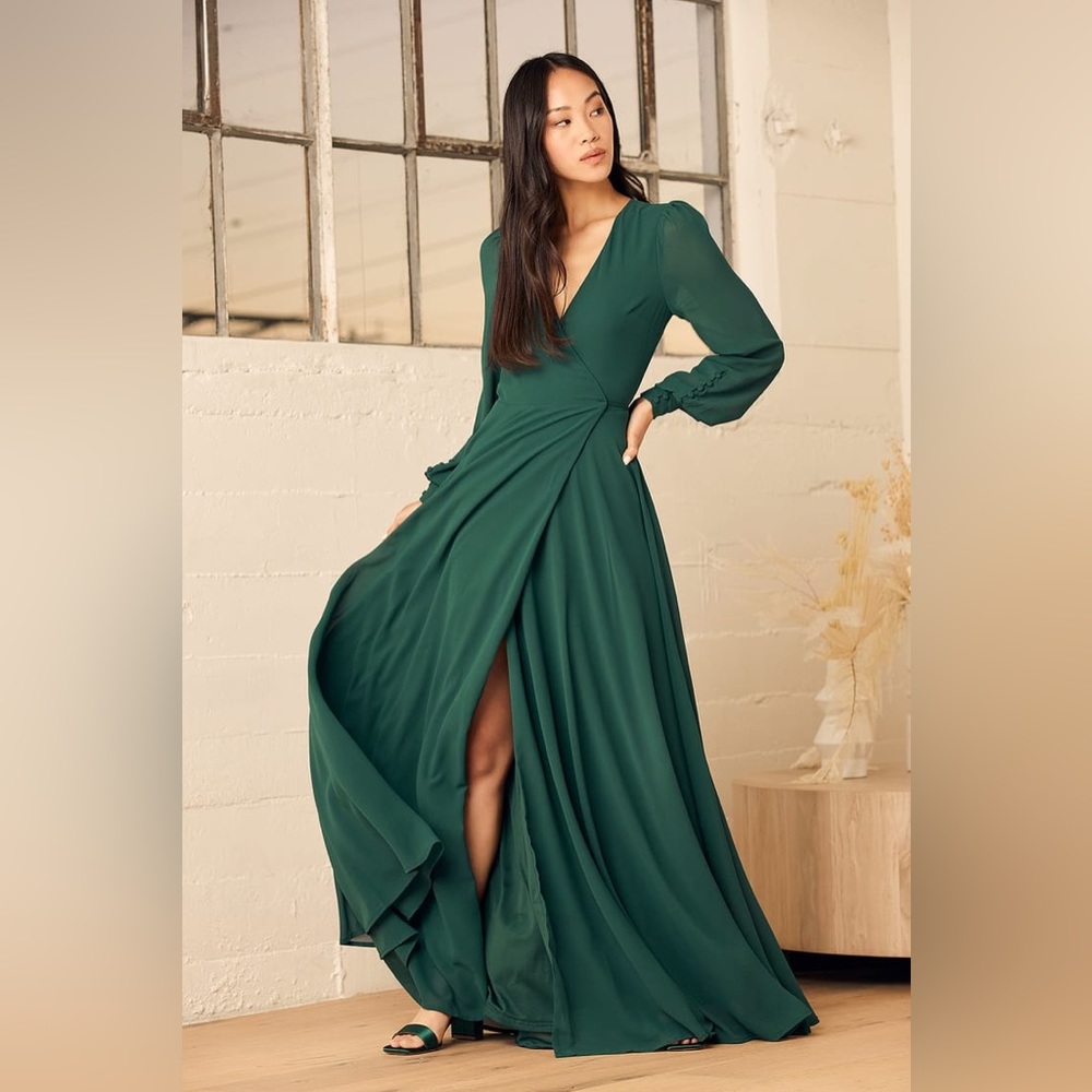 My Whole Heart Emerald Green Long Sleeve Wrap Dress